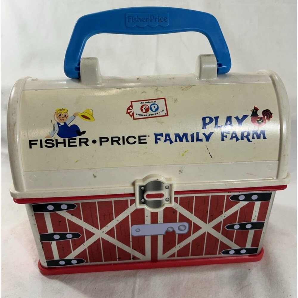 Vintage 2008 Fisher Price Little People Play Family Farm Barn Lunch Box Carry